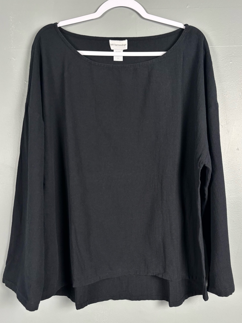 Soft Surroundings L Black Boat Neck 100% Cotton Oversized Boho Tunic Top